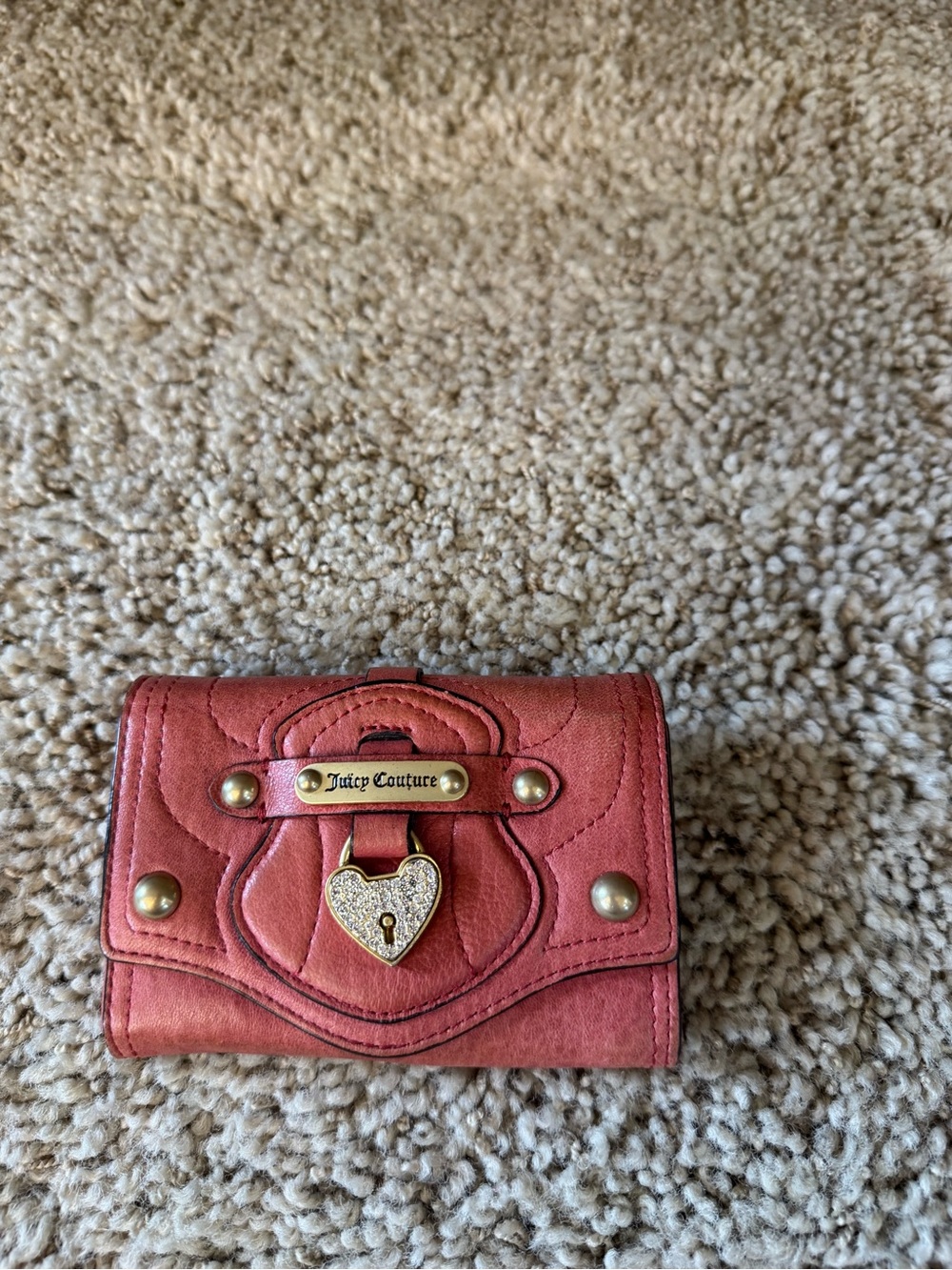 Juicy Couture Coral Pink Quilted Heart Lock Wallet
